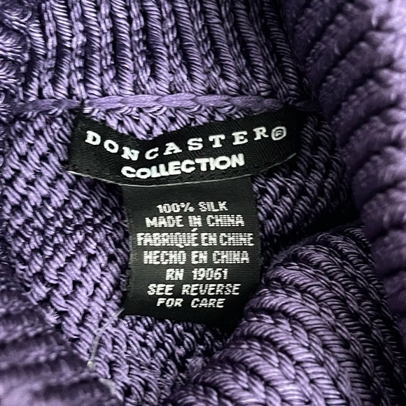Doncaster Silk Knit Cardigan Sweater Jacket Sz S Zip Belted Purple Heavy Chunky - Picture 7 of 8